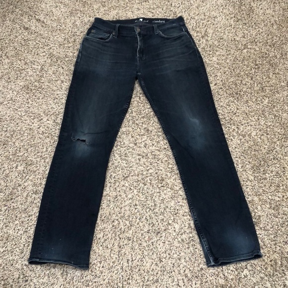7 for All Mankind Standard Straight Leg Jeans Size 30 30x32 Distressed Dark Blue - Picture 2 of 10